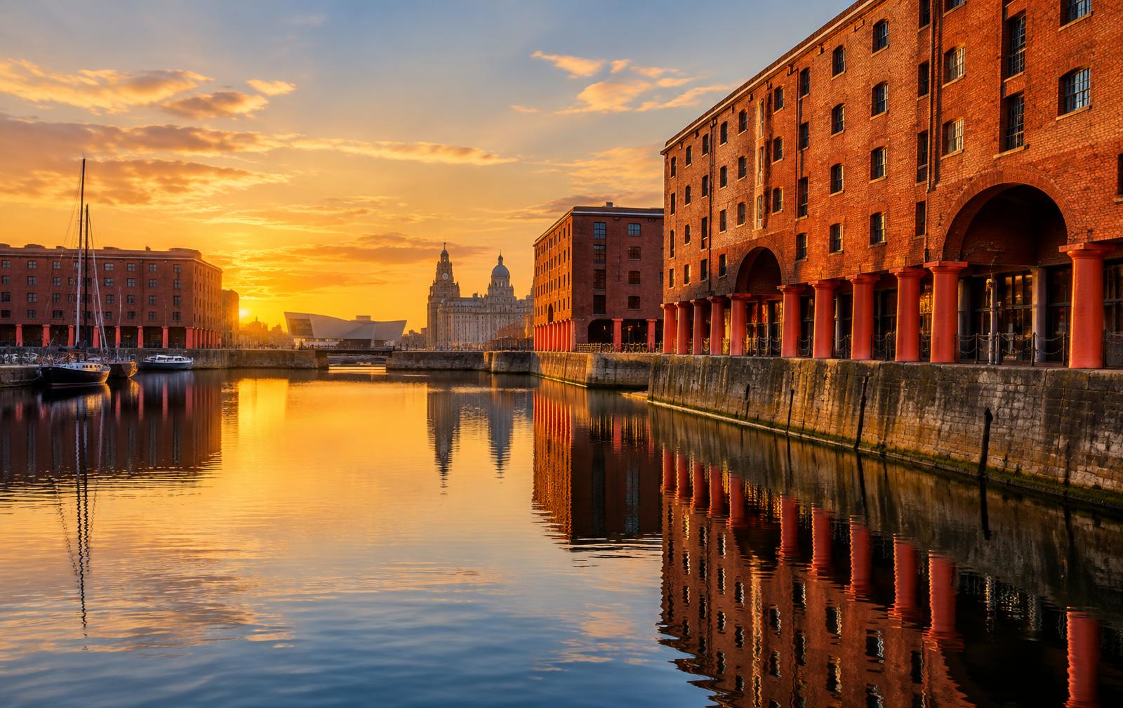 Royal Albert Dock in Liverpool at golden hour